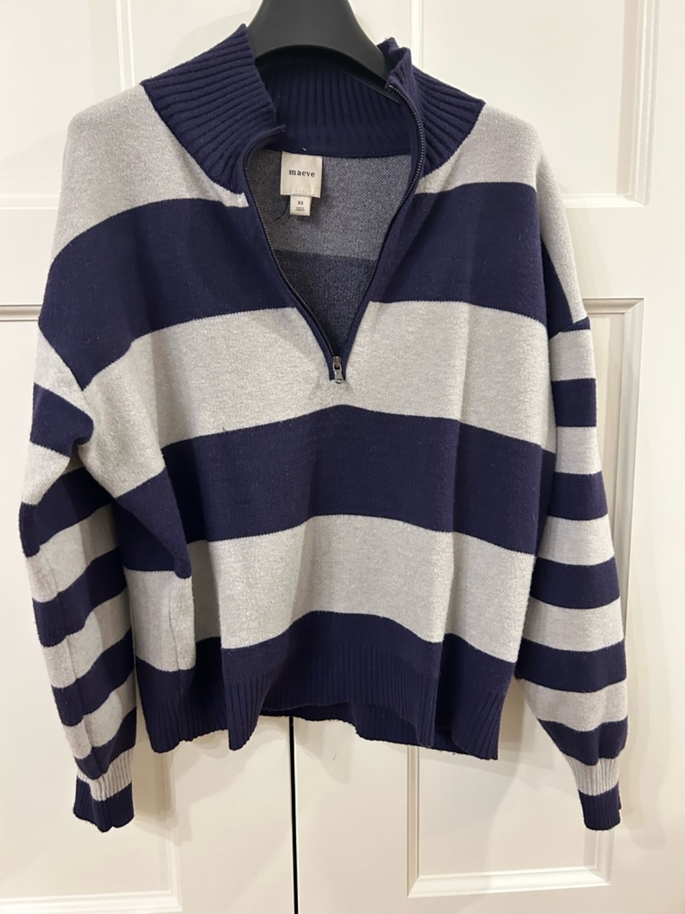 Anthropologie Maeve - Striped Half-Zip Sweater in Navy and Light Gray - Women's - Picture 2 of 2